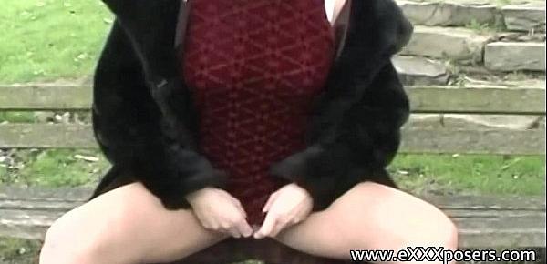  English milf persuaded to flash outdoors